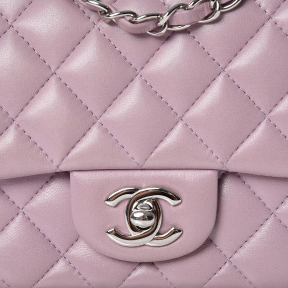 Chanel Mini Square Lilac Purple Lambskin Flap Bag With Silver SHW - Picture 10 of 16